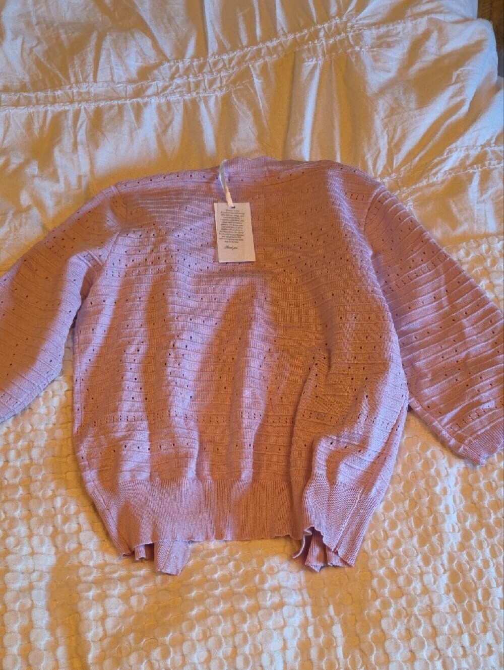 Grace Karin Pink Eyelet Knit Button-Front Cardigan Lg - Picture 3 of 4